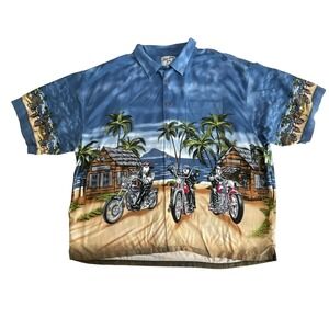 Big Dogs Hawaiian Shirt Motorcycle Beach Print Short Sleeve Button Men Size 4XL‎
